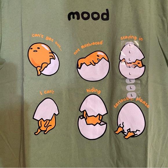 Gudetama. Sanrio Mood shirt SZ L NWT “Meh” Sad Egg! - Picture 2 of 6